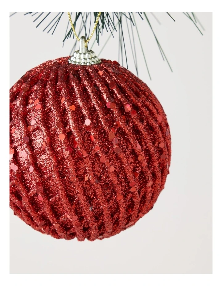 Heirloom Christmas Glittered Weave Bauble 8cm in Red image 2