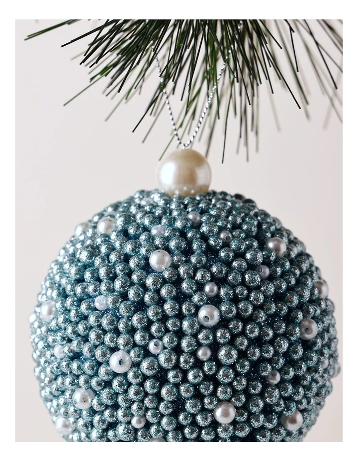 Luxe Christmas Plastic Glittered Bead Bauble Ornament 8cm in Pale Blue image 2