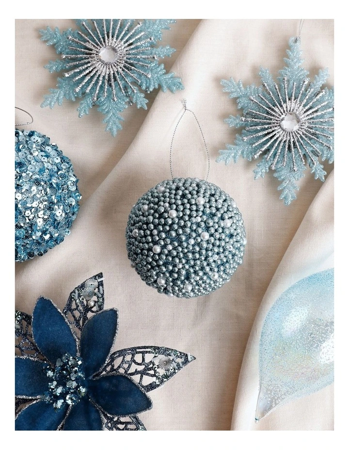 Luxe Christmas Plastic Glittered Bead Bauble Ornament 8cm in Pale Blue image 3