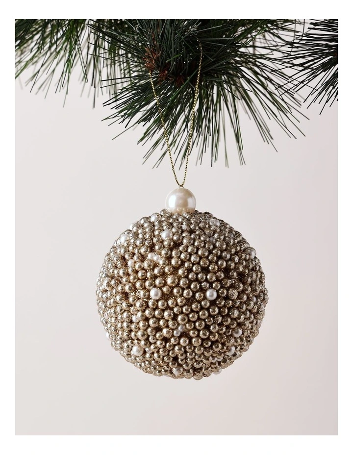 Luxe Christmas Plastic Glittered Bead Bauble OrnamentChampagne: 8cm image 1