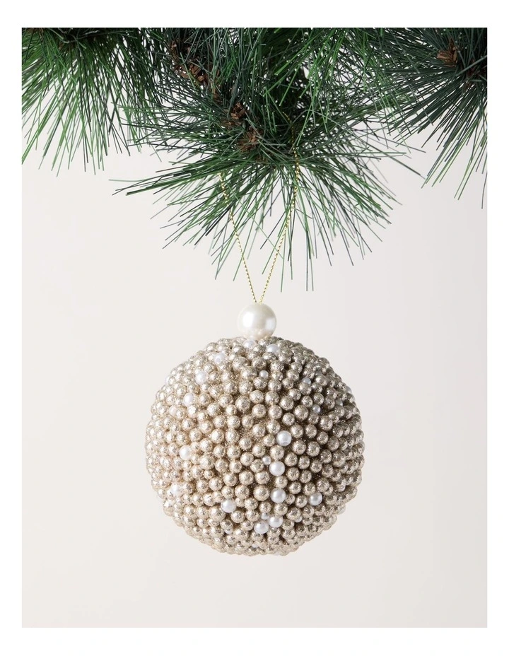 Luxe Christmas Plastic Glittered Bead Bauble OrnamentChampagne: 8cm image 1