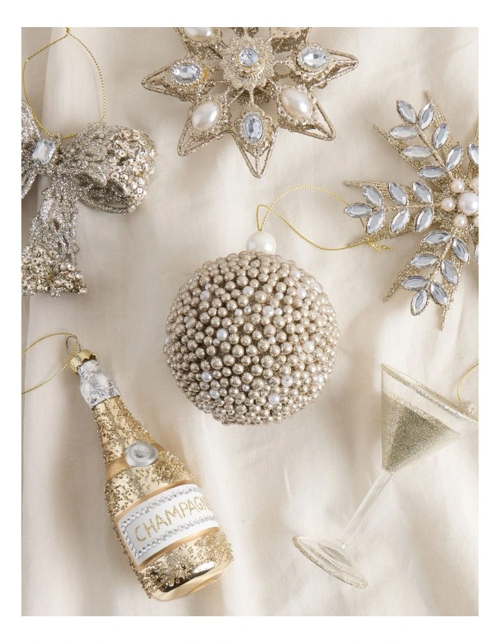 Luxe Christmas Plastic Glittered Bead Bauble OrnamentChampagne: 8cm image 3