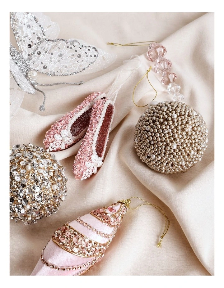Luxe Christmas Plastic Glittered Bead Bauble OrnamentChampagne: 8cm image 4