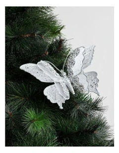 Luxe Christmas Glitter Butterfly Clip withLayered Sequin Wings in Silver