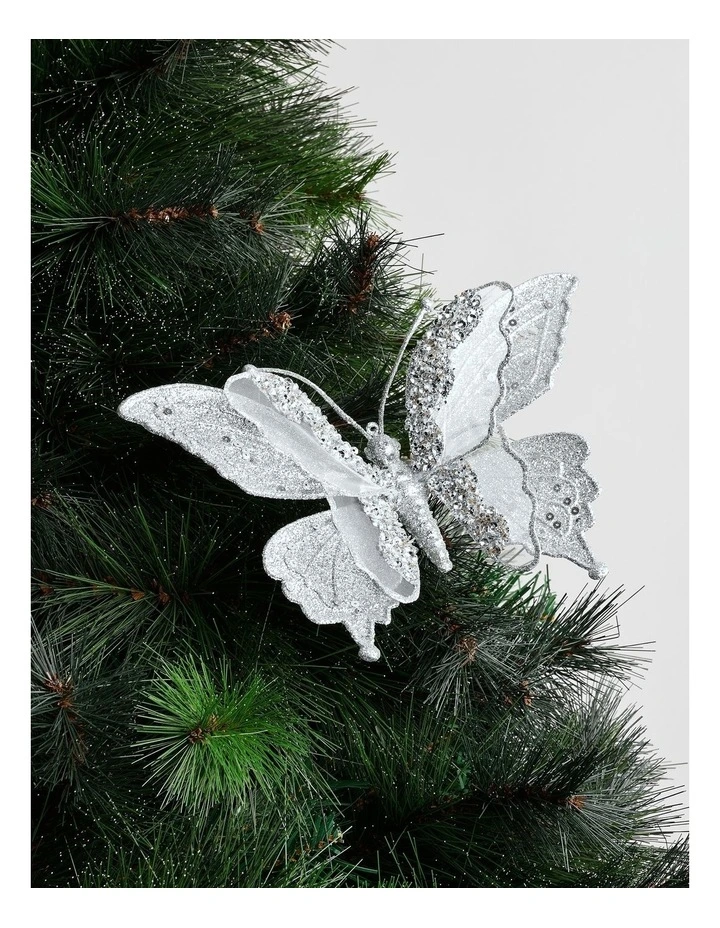 Luxe Christmas Glitter Butterfly Clip withLayered Sequin Wings in Silver image 1