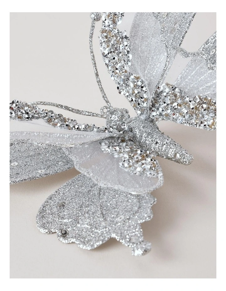 Luxe Christmas Glitter Butterfly Clip withLayered Sequin Wings in Silver image 3