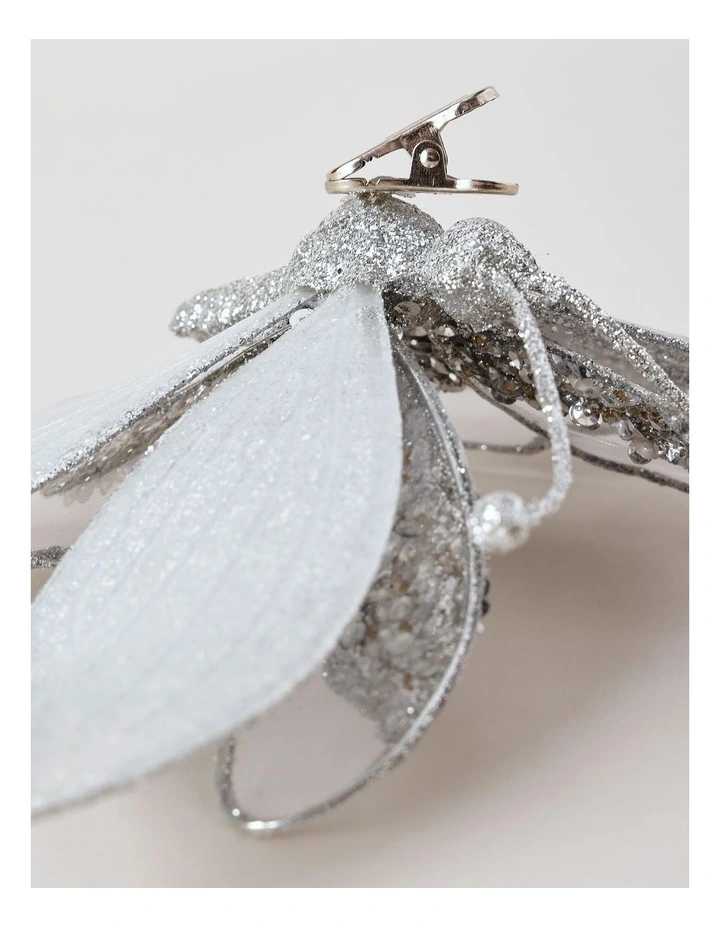 Luxe Christmas Glitter Butterfly Clip withLayered Sequin Wings in Silver image 4