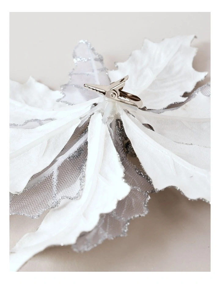 Luxe Christmas Fabric & Mesh Poinsettia Clip 23cm in Silver image 4