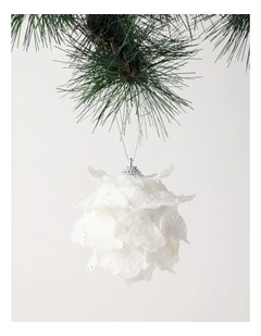 Luxe Christmas Glittered Faux Coral Bauble 10cm in White