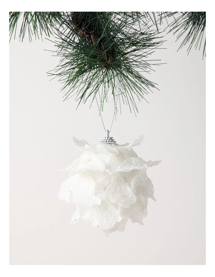 Luxe Christmas Glittered Faux Coral Bauble 10cm in White image 1
