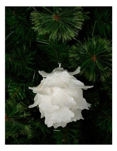 Luxe Christmas Glittered Faux Coral Bauble 10cm in White