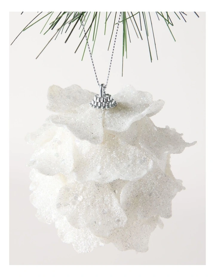 Luxe Christmas Glittered Faux Coral Bauble 10cm in White image 2