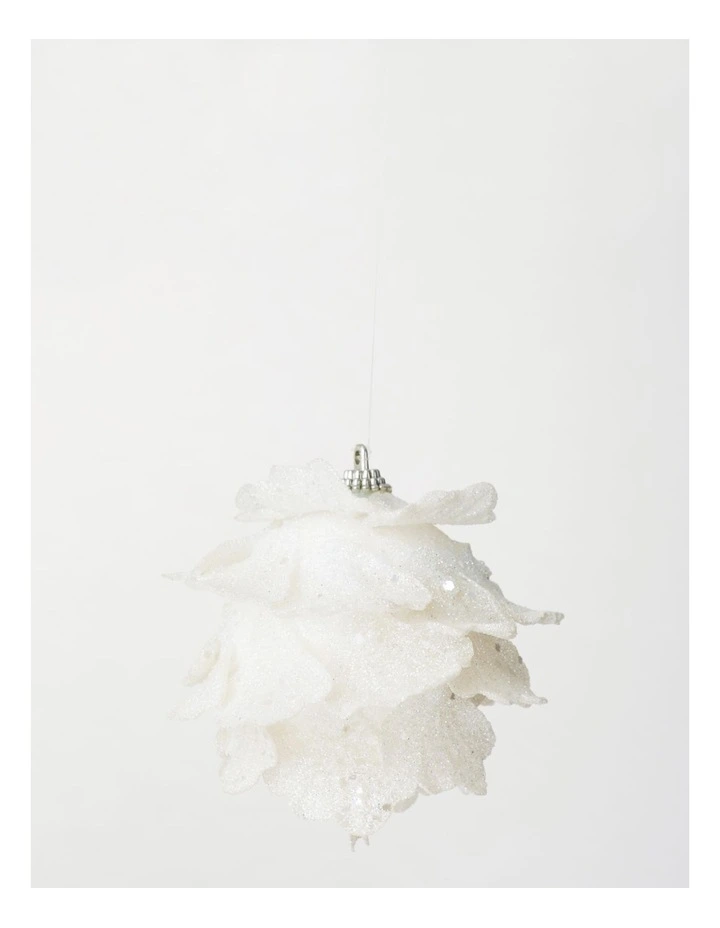 Luxe Christmas Glittered Faux Coral Bauble 10cm in White image 2