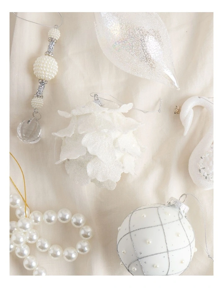 Luxe Christmas Glittered Faux Coral Bauble 10cm in White image 3