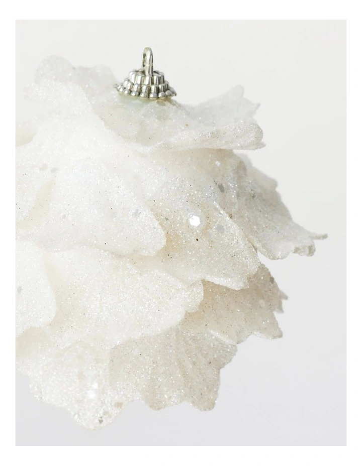 Luxe Christmas Glittered Faux Coral Bauble 10cm in White image 3