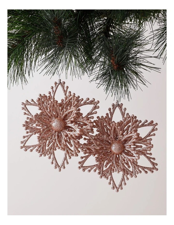 Luxe Christmas Glitter Plastic Layered Snowflake 14cm in Pink image 1