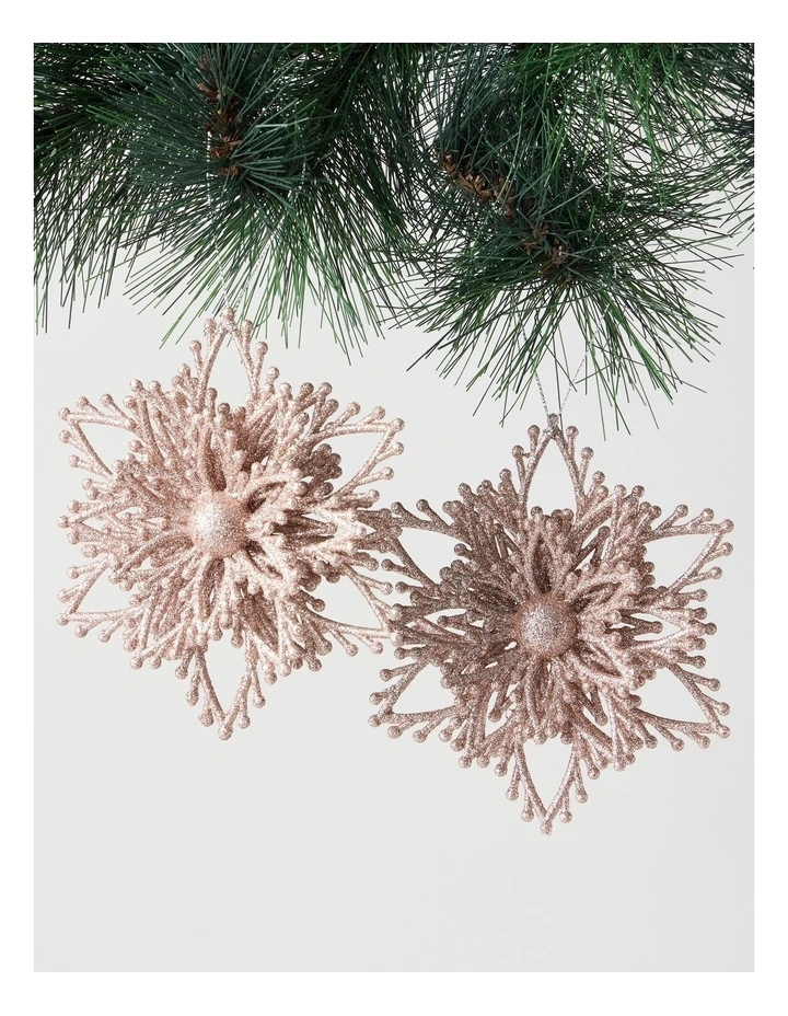 Luxe Christmas Glitter Plastic Layered Snowflake 14cm in Pink image 1