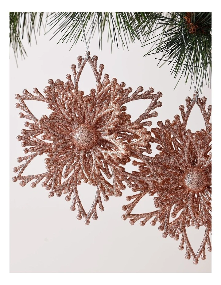 Luxe Christmas Glitter Plastic Layered Snowflake 14cm in Pink image 2