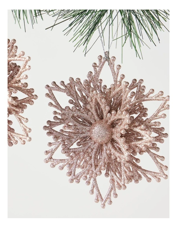Luxe Christmas Glitter Plastic Layered Snowflake 14cm in Pink image 2