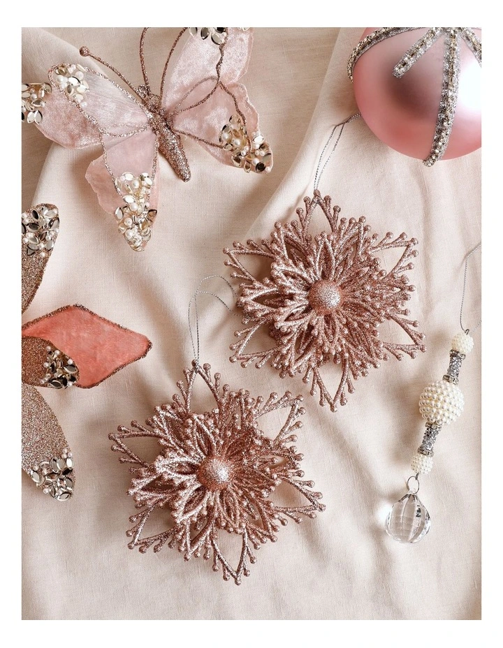 Luxe Christmas Glitter Plastic Layered Snowflake 14cm in Pink image 3
