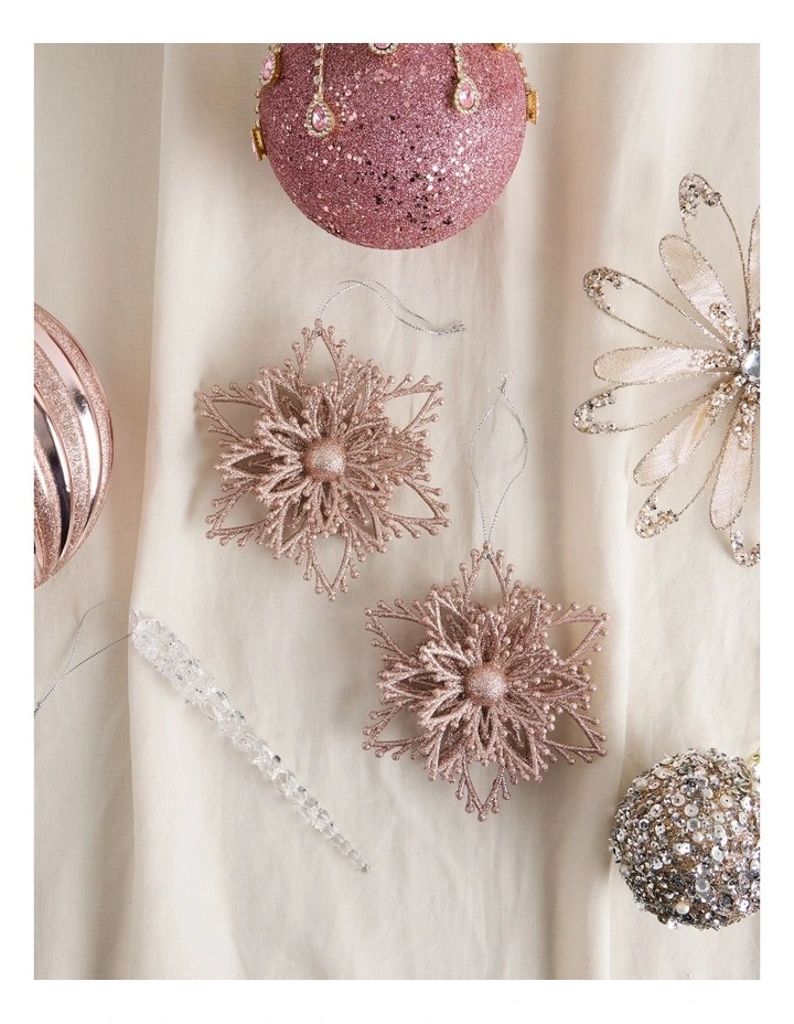 Luxe Christmas Glitter Plastic Layered Snowflake 14cm in Pink image 3