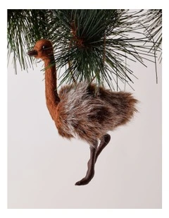 Eucalyptus Christmas Plastic Furry Hanging Emu Ornament 12cm in Brown