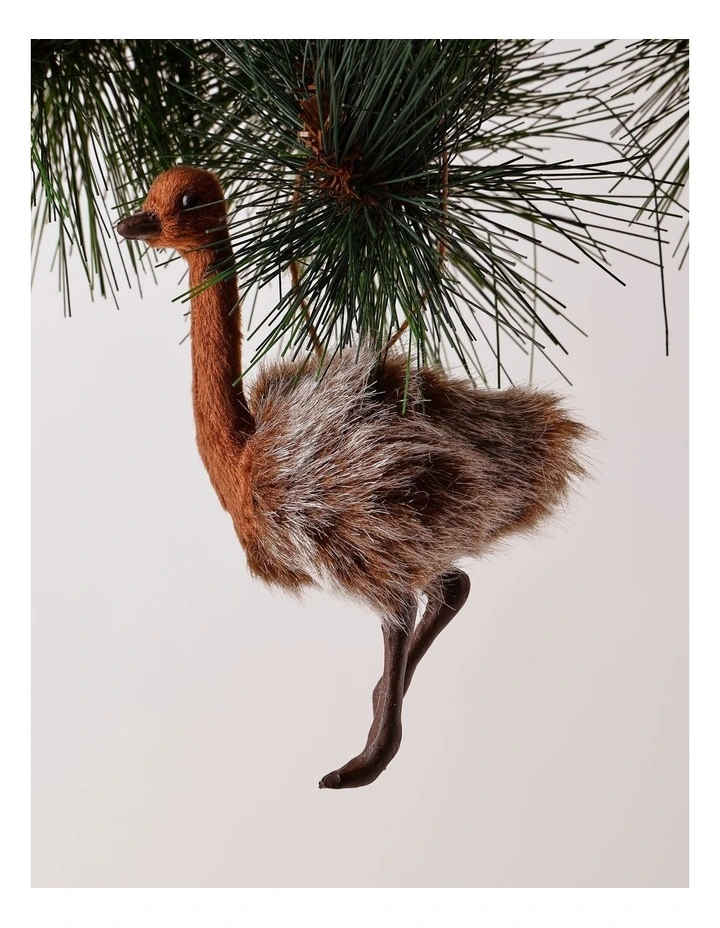 Eucalyptus Christmas Plastic Furry Hanging Emu Ornament 12cm in Brown image 1