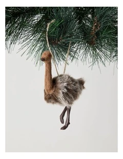 Eucalyptus Christmas Plastic Furry Hanging Emu Ornament 12cm in Brown