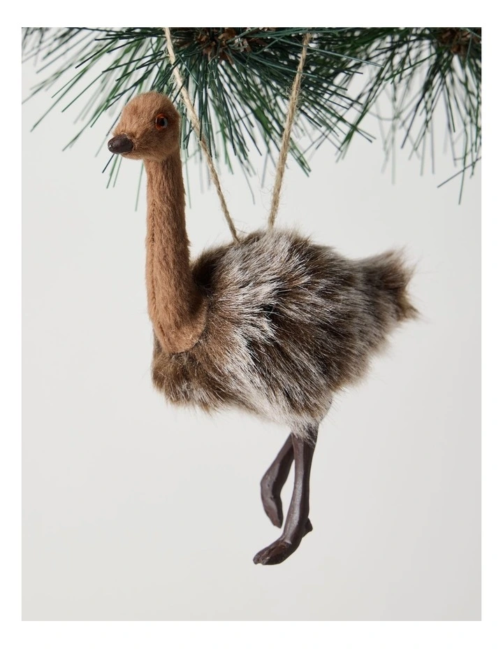 Eucalyptus Christmas Plastic Furry Hanging Emu Ornament 12cm in Brown image 2