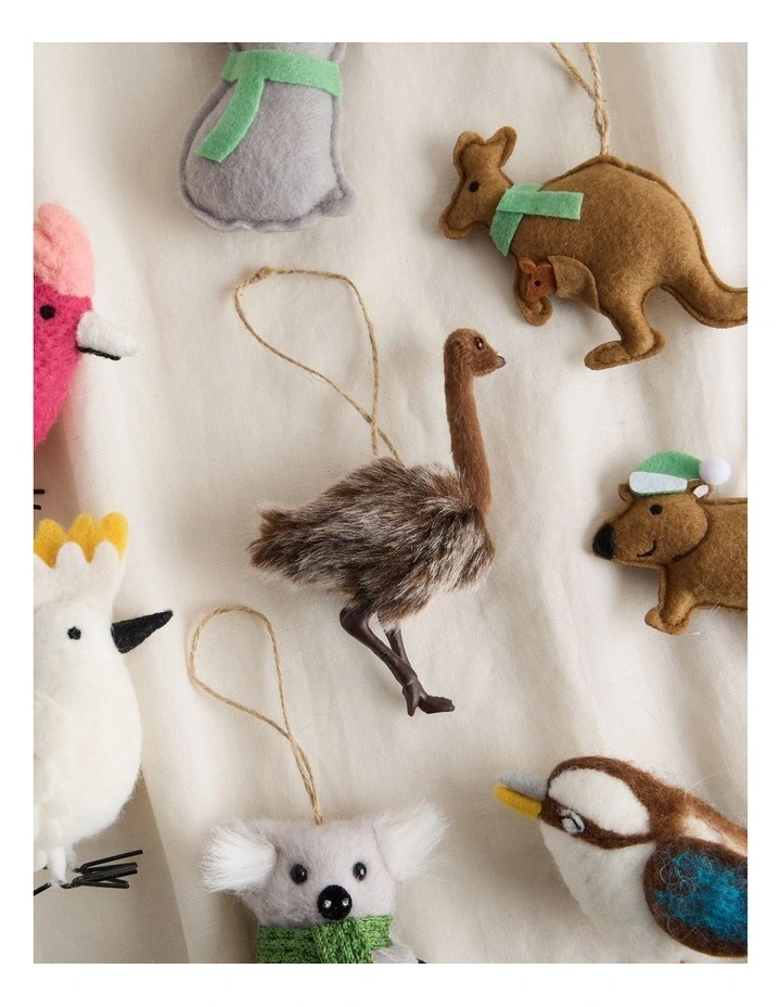 Eucalyptus Christmas Plastic Furry Hanging Emu Ornament 12cm in Brown image 3