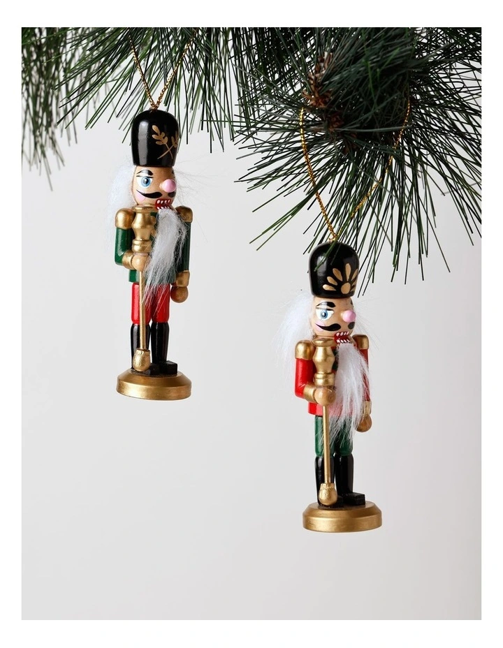Heirloom Christmas Wooden Assorted Nutcracker Hanging Ornament 13cm in Red/Gold image 1