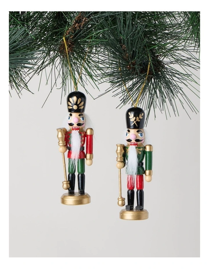 Heirloom Christmas Wooden Assorted Nutcracker Hanging Ornament 13cm in Red/Gold image 1