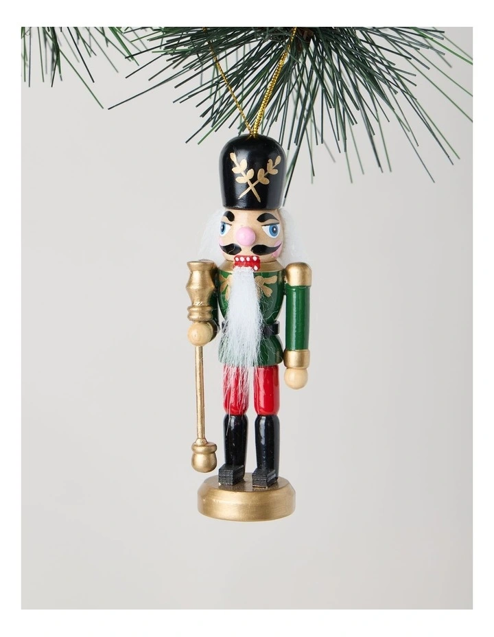 Heirloom Christmas Wooden Assorted Nutcracker Hanging Ornament 13cm in Red/Gold image 2
