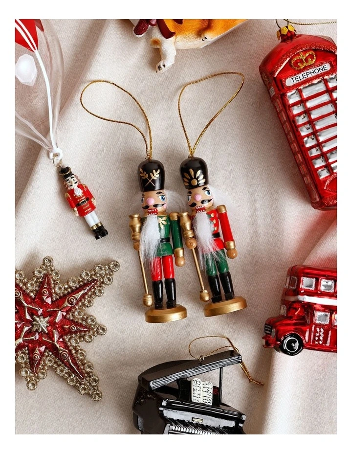 Heirloom Christmas Wooden Assorted Nutcracker Hanging Ornament 13cm in Red/Gold image 4