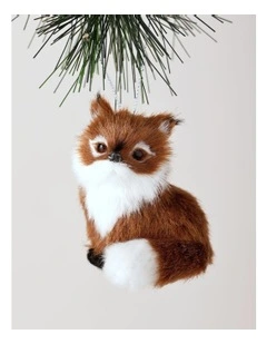 Harvest Christmas Plastic Faux Fur Fox Ornament 10cm in Brown
