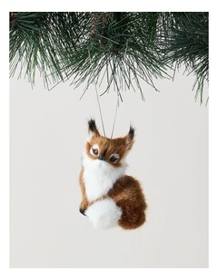 Harvest Christmas Plastic Faux Fur Fox Ornament 10cm in Brown