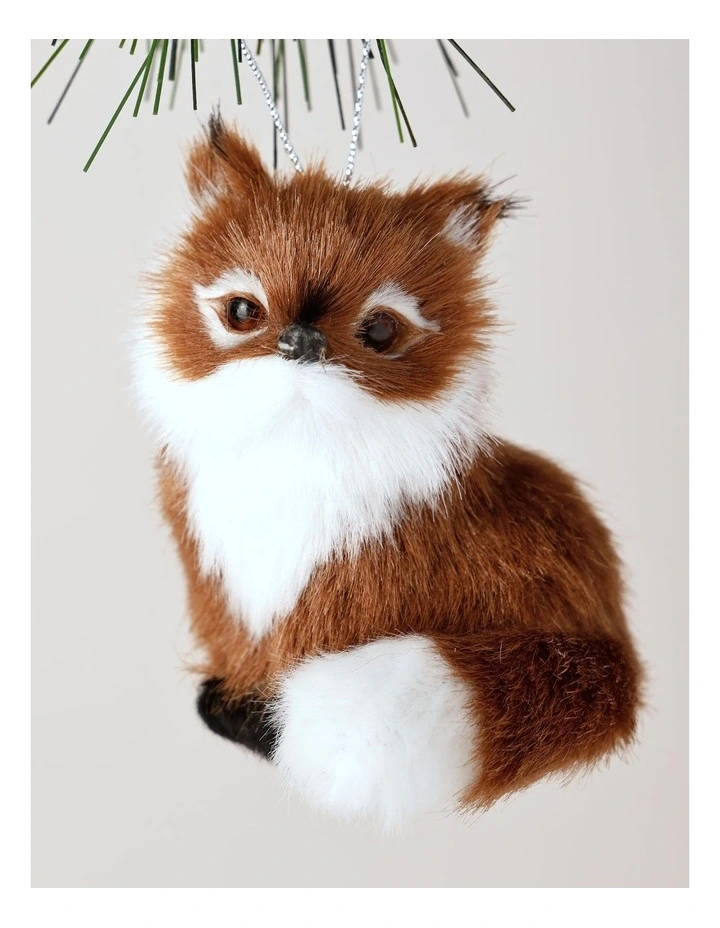 Harvest Christmas Plastic Faux Fur Fox Ornament 10cm in Brown image 2