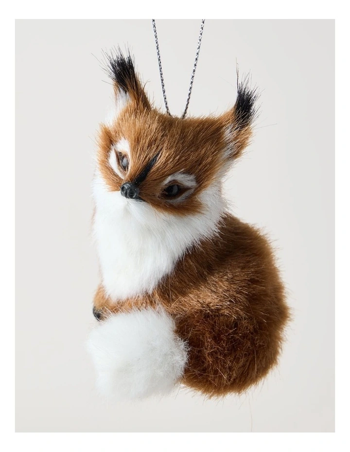 Harvest Christmas Plastic Faux Fur Fox Ornament 10cm in Brown image 2