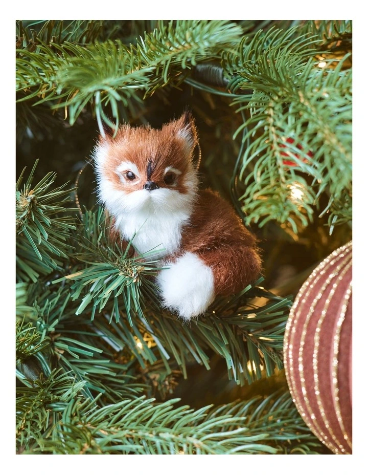 Harvest Christmas Plastic Faux Fur Fox Ornament 10cm in Brown image 3