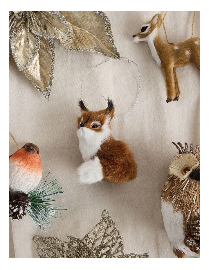 Harvest Christmas Plastic Faux Fur Fox Ornament 10cm in Brown image 3