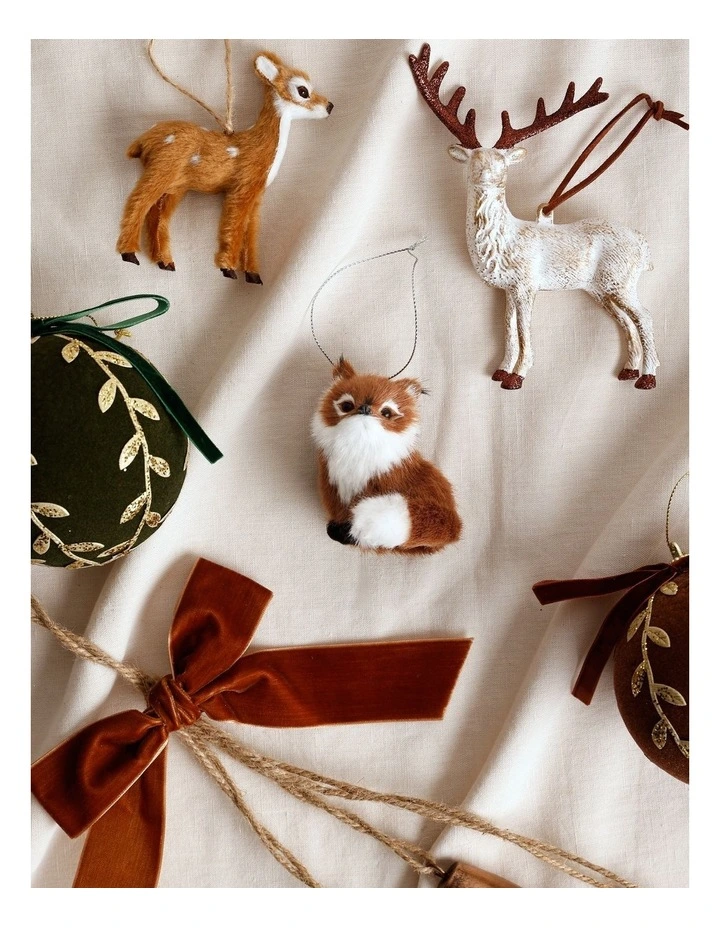 Harvest Christmas Plastic Faux Fur Fox Ornament 10cm in Brown image 4
