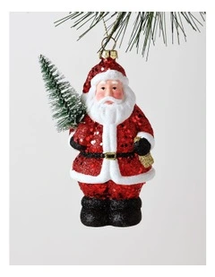 Heirloom Plastic Santa Ornament with Christmas Tree 13cm in Red