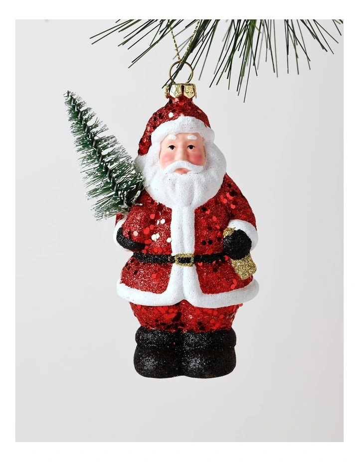 Heirloom Plastic Santa Ornament with Christmas Tree 13cm in Red image 1