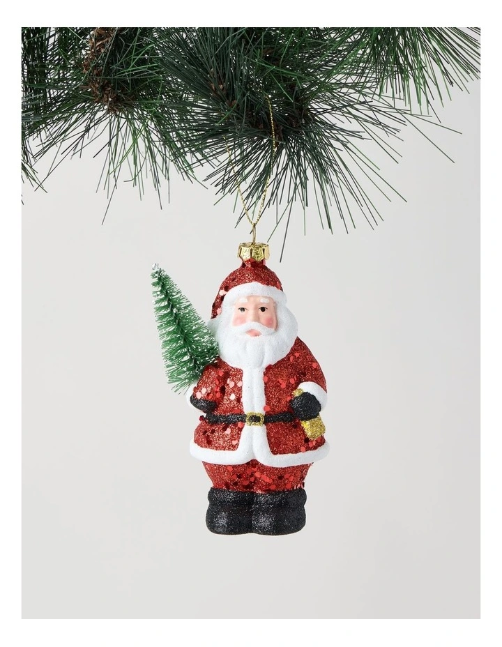 Heirloom Plastic Santa Ornament with Christmas Tree 13cm in Red image 1