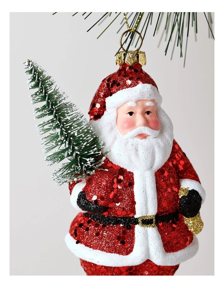 Heirloom Plastic Santa Ornament with Christmas Tree 13cm in Red image 2