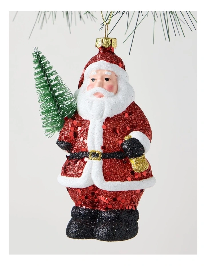 Heirloom Plastic Santa Ornament with Christmas Tree 13cm in Red image 2