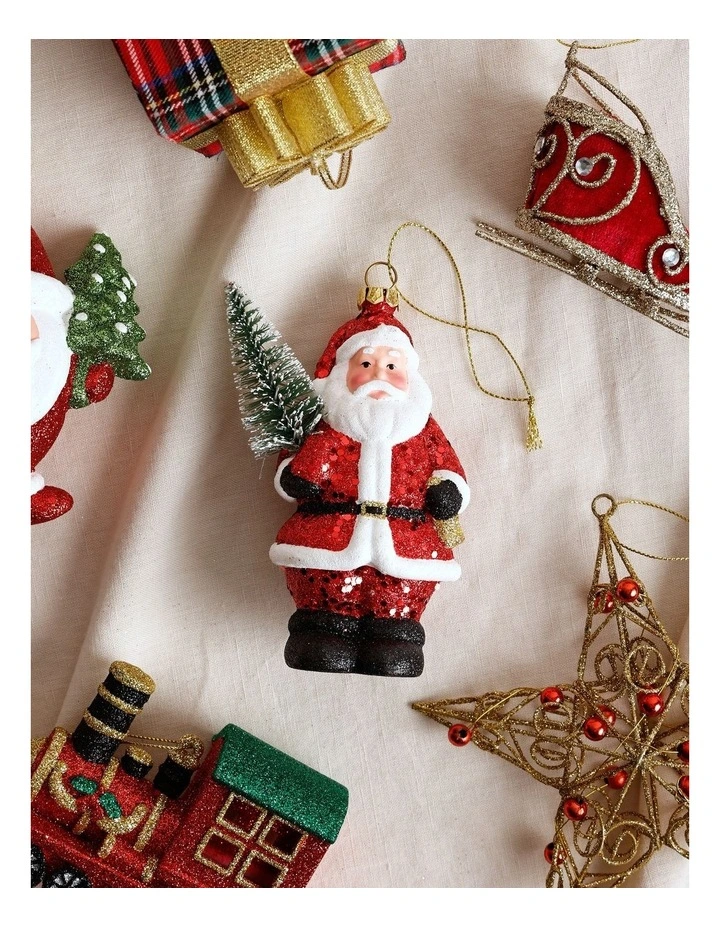 Heirloom Plastic Santa Ornament with Christmas Tree 13cm in Red image 3