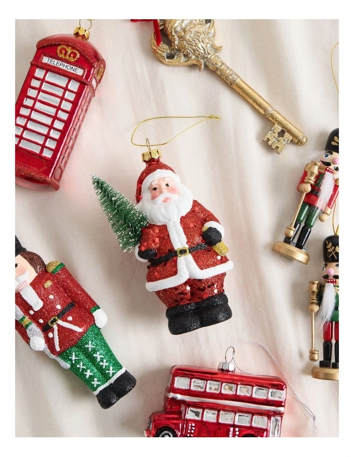Heirloom Plastic Santa Ornament with Christmas Tree 13cm in Red image 3