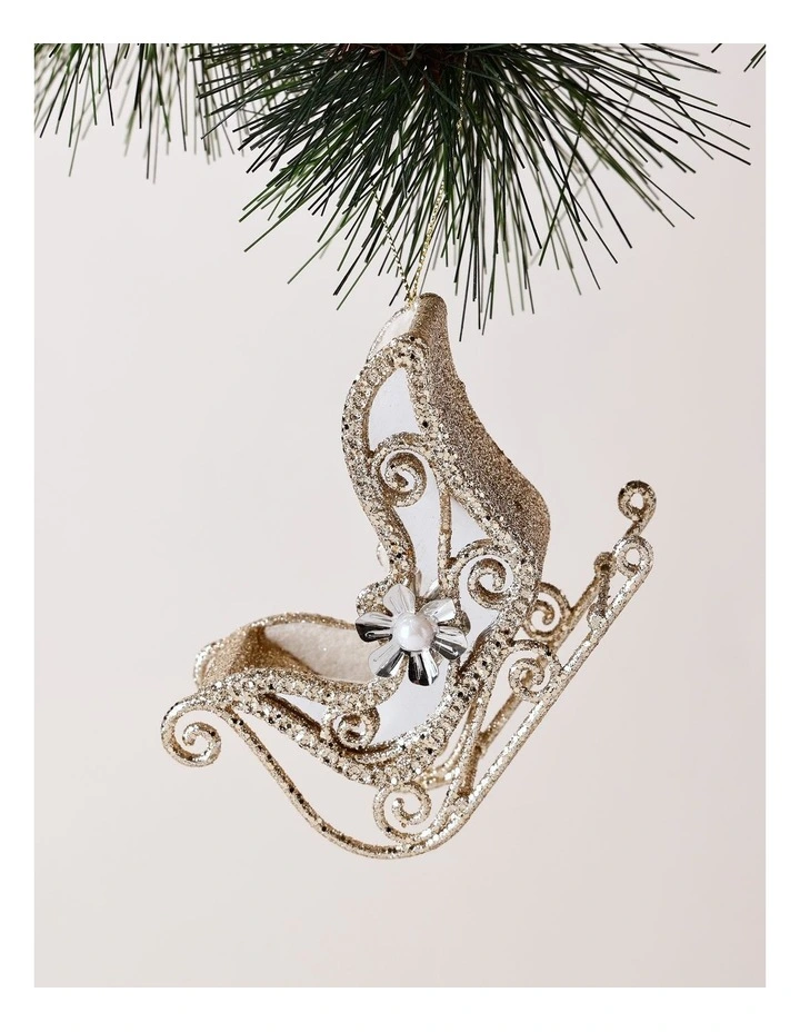 Luxe Christmas Bejewelled Plastic Sleigh Ornament 7cm in Champagne image 1