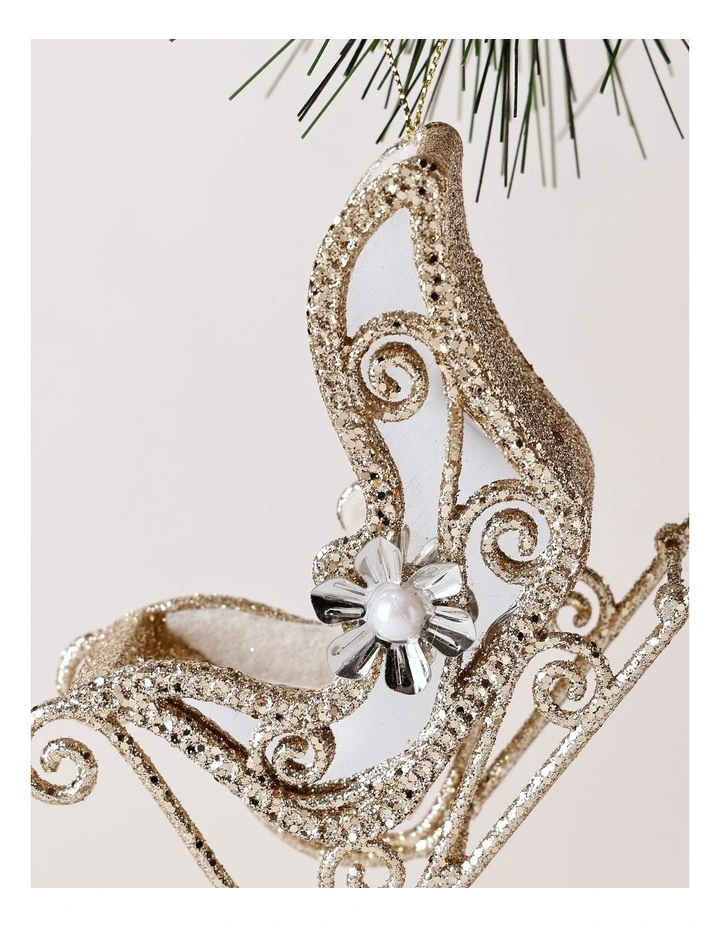 Luxe Christmas Bejewelled Plastic Sleigh Ornament 7cm in Champagne image 2